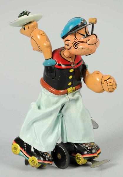 Appraisal: Tin Litho Linemar Popeye Skater Wind-Up Toy Japanese Working Replacement