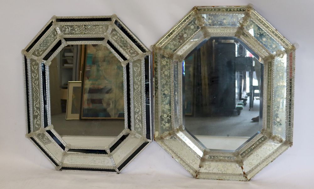 Appraisal: Antique Etched Glass Venetian Mirrors Nice big size with etched