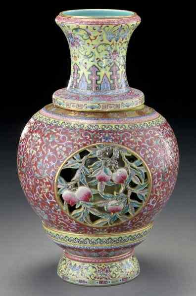 Appraisal: Impressive Chinese Republic revolving andreticulated porcelain vase within a vase