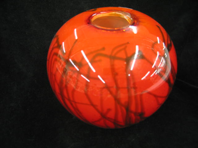 Appraisal: Kent Ipsen Art Glass Vase round red with black trailing