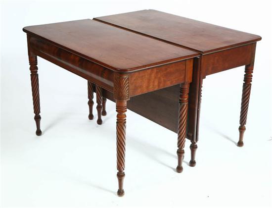 Appraisal: TWO MATCHING BANQUET TABLES Cherry with flame grain mahogany ends