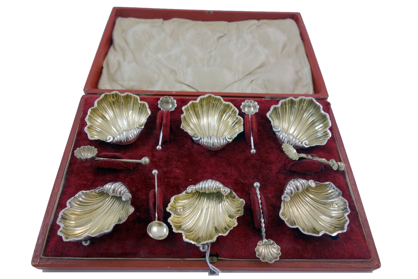 Appraisal: A cased set of six late Victorian silver scallop shell