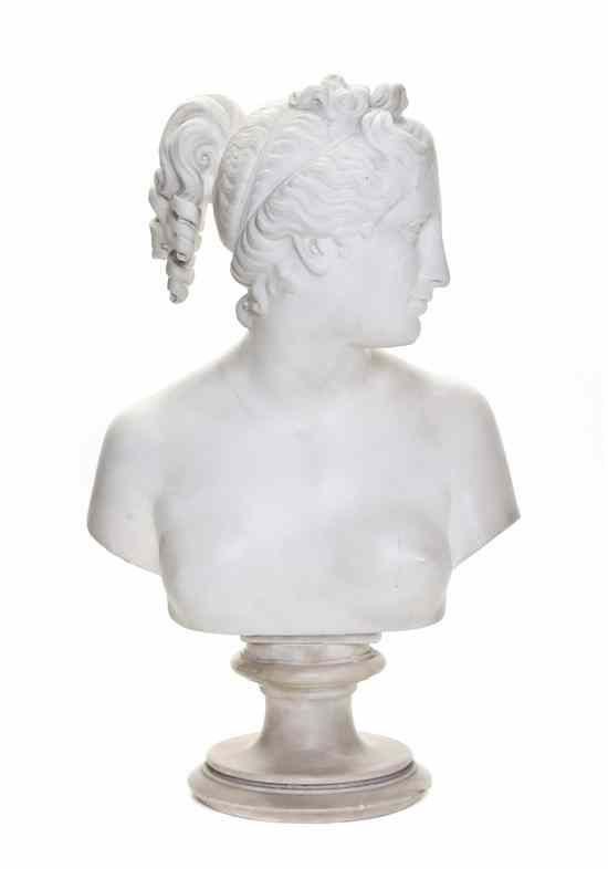 Appraisal: An Italian Alabaster Bust depicting a nude maiden with ribbons