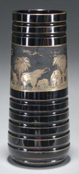 Appraisal: Moser Cameo Animor Vase in Amethyst Glass Description Circa -