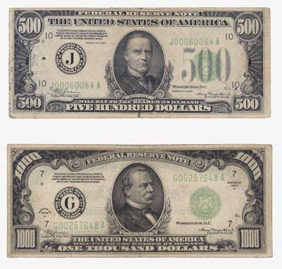 Appraisal: Two Federal Reserve notes one Series Fine two pinholes minor