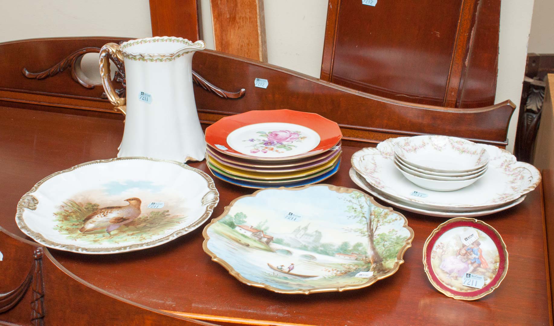 Appraisal: Assortment of porcelain including Limoges plates pitcher scenic plates and