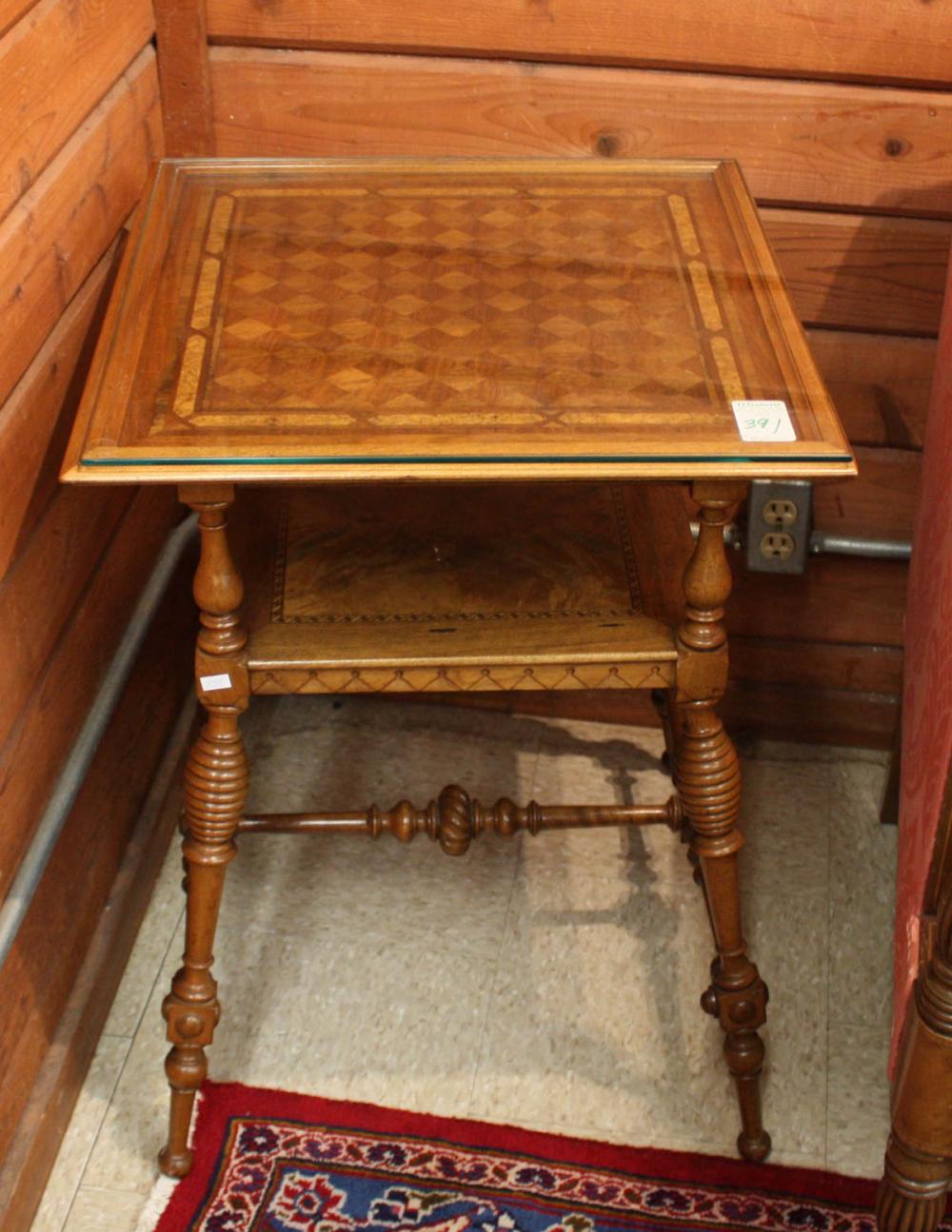 Appraisal: VICTORIAN PARQUET WALNUT LAMPSTAND th century a square two-tier design