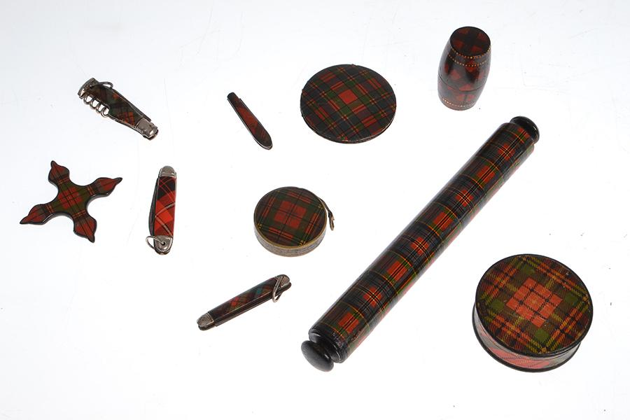 Appraisal: A COLLECTION OF NOVELTY TARTAN WARE ITEMS including spindle thread