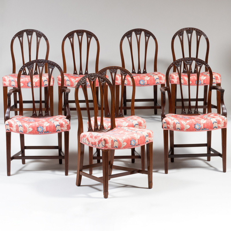 Appraisal: Set of Eight George III Style Mahogany Dining Chairs Armchairs