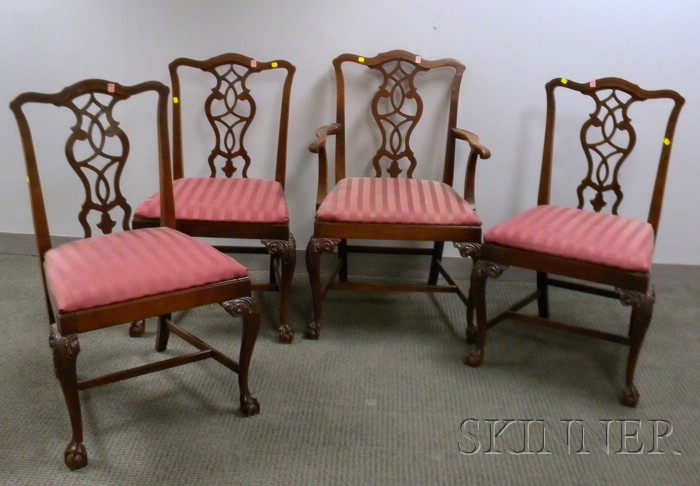 Appraisal: Set of Four Chippendale-style Carved Maple Dining Chairs with upholstered