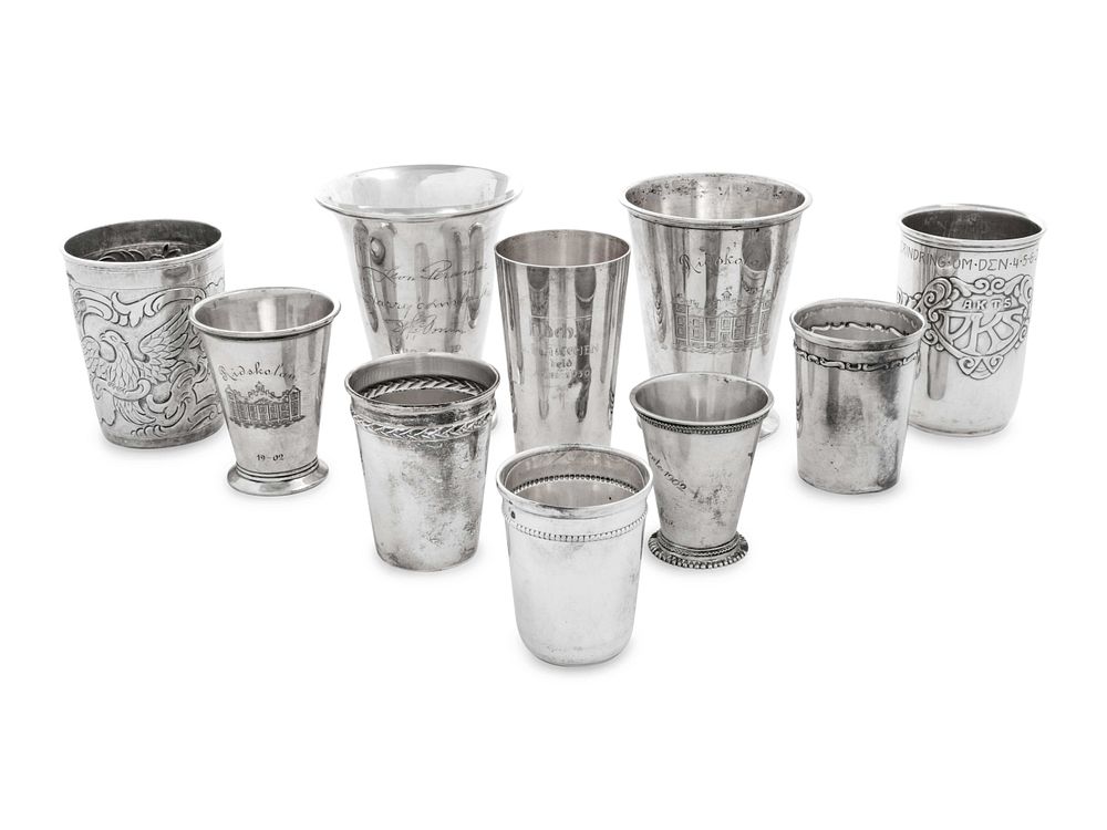 Appraisal: Ten Continental Silver Beakers Ten Continental Silver Beakers Late th