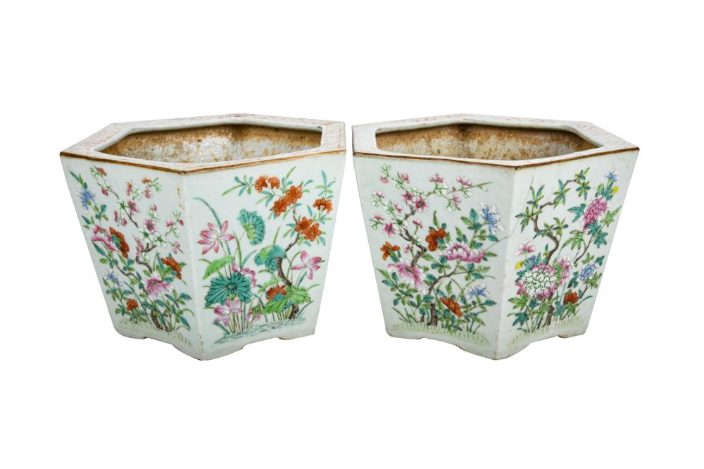 Appraisal: PAIR OF CHINESE PORCELAIN CACHEPOTSunmarked hexagonal form each inches diameter