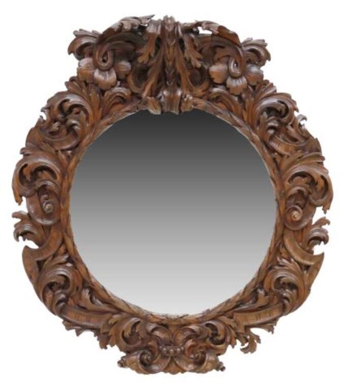 Appraisal: Baroque style carved wood wall mirror th c large scrolled