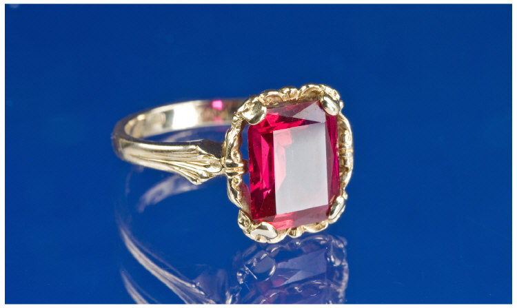 Appraisal: ct Gold Dress Ring Central Trap Ruby Red Stone Claw