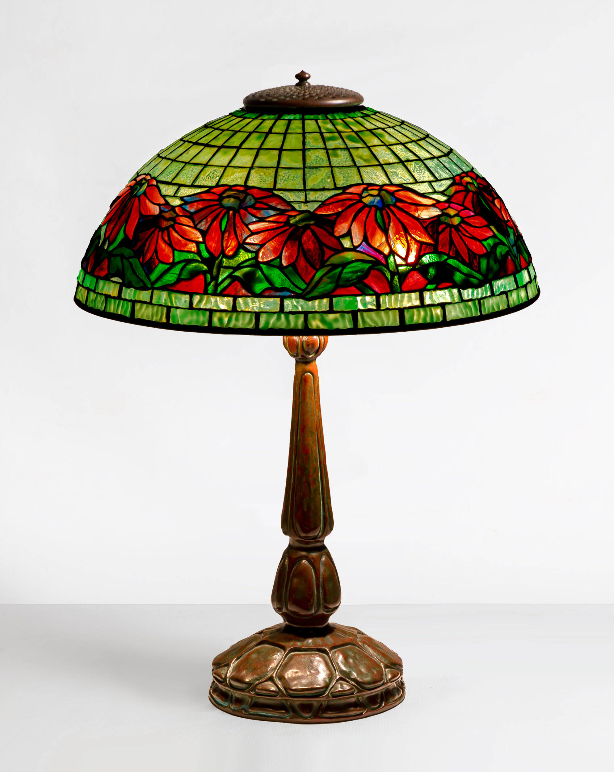 Appraisal: TIFFANY STUDIOS NEW YORK POINSETTIA TABLE LAMP circa leaded glass