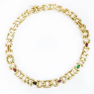 Appraisal: Vintage Karat Yellow Gold Necklace accented with Cabochon Emerald Ruby