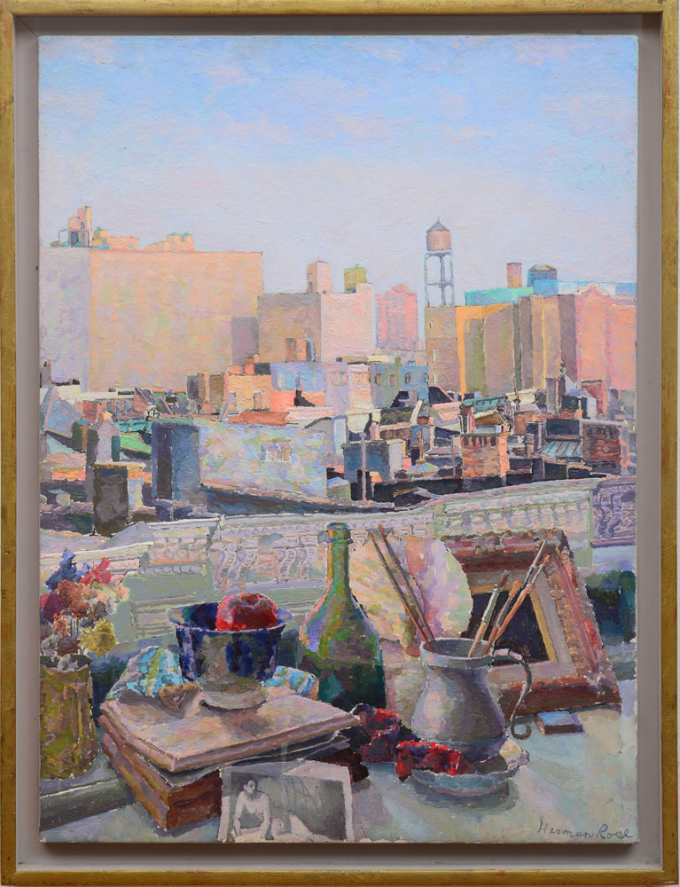 Appraisal: HERMAN ROSE - TH ST ROOFTOPS FROM STUDIO Oil on