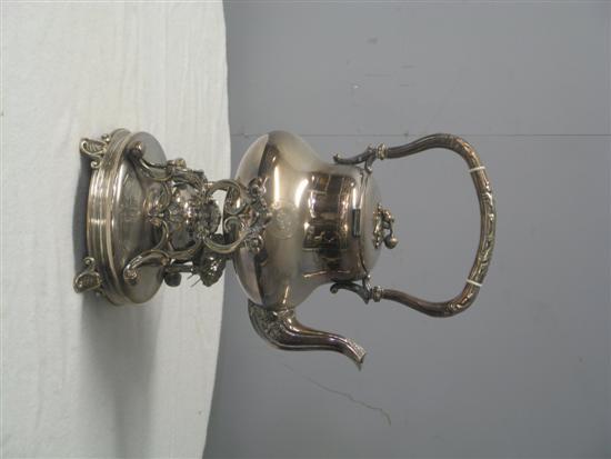 Appraisal: Silver plated kettle raised on stand h in