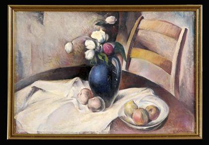 Appraisal: SARKIS KATCHADOURIAN - STILL LIFE WITH TULIPS AND FRUIT Oil