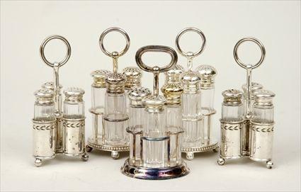 Appraisal: Pair of American Silver Trefoil Condiment Sets Retailed by J