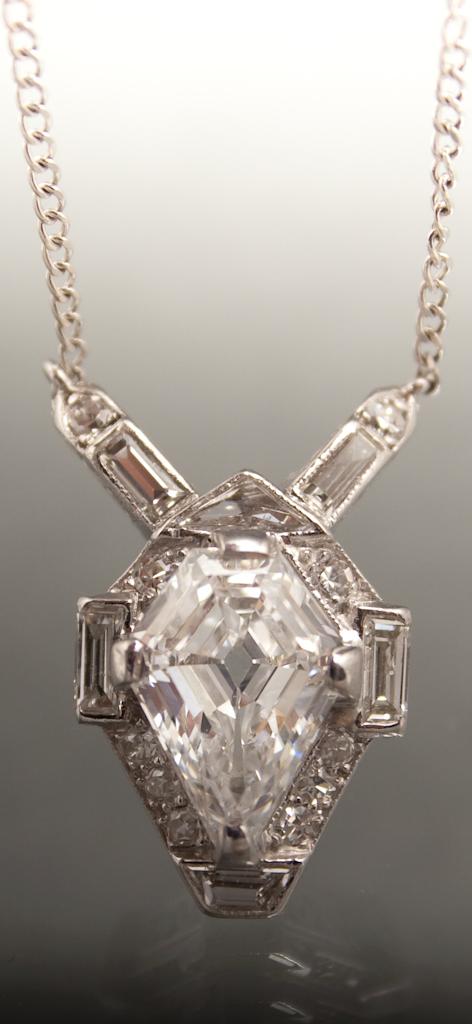 Appraisal: Art Deco K white gold and diamond pendant necklace center