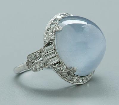 Appraisal: Sapphire and diamond ring pale lavender blue sapphire tall sugarloaf