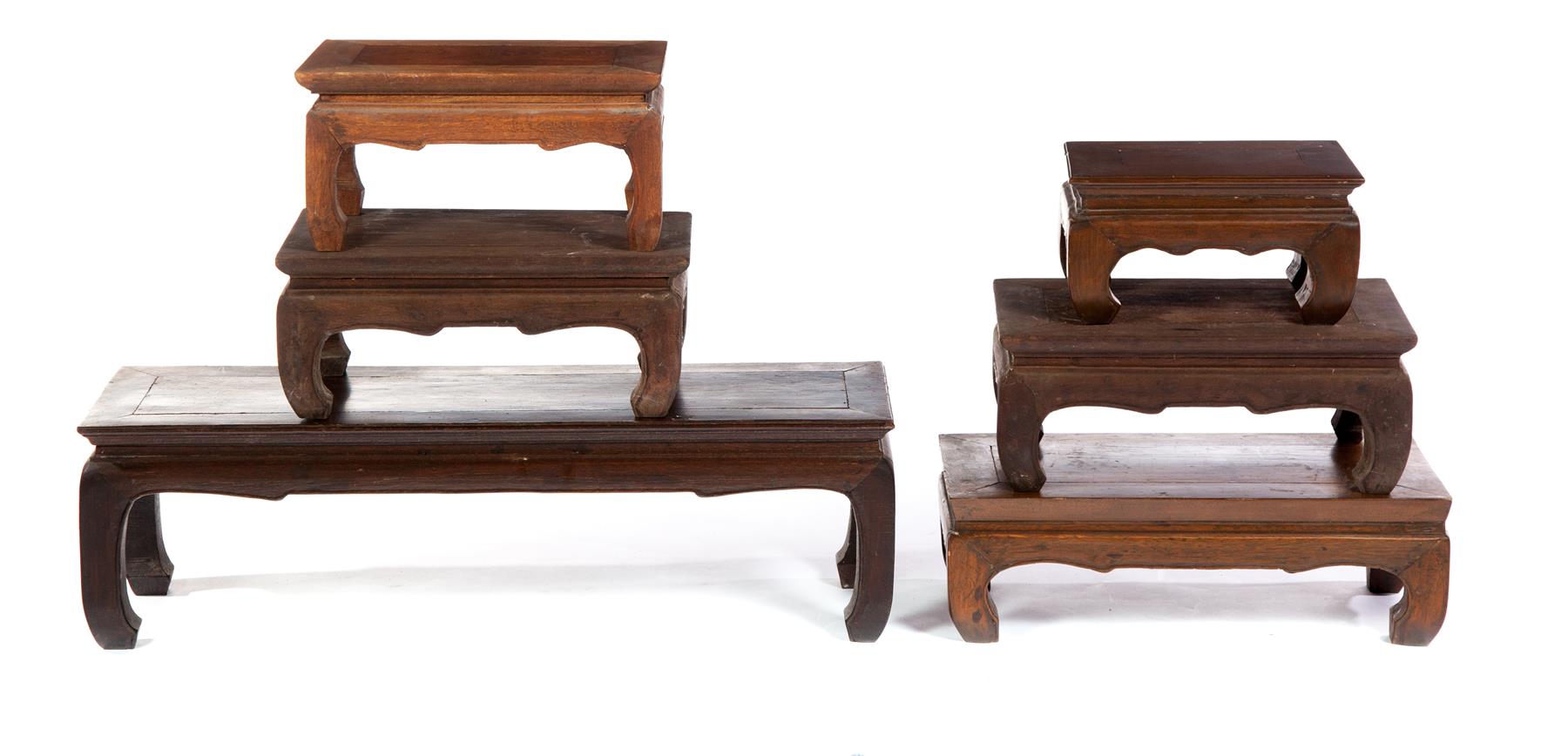 Appraisal: SIX ASIAN STACKING TABLES Late th century Low hardwood tables