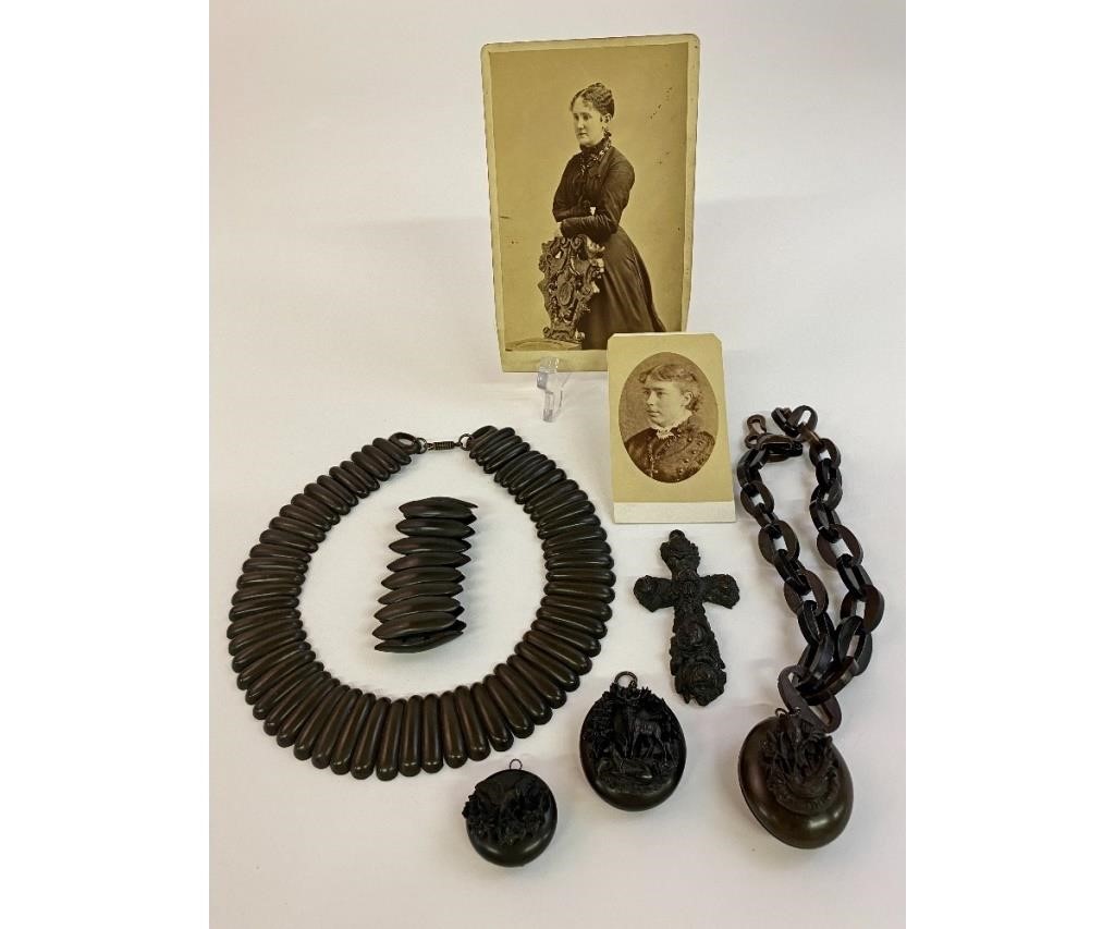 Appraisal: Victorian gutta percha mourning jewelry to include a necklace dia