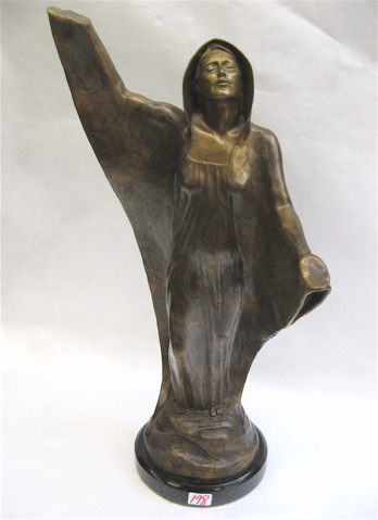 Appraisal: BRONZE FIGURE OF WOMAN STANDING in long robe with arms