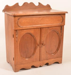 Appraisal: Victorian New England Style Walnut Washstand Scalloped and molded splash-back