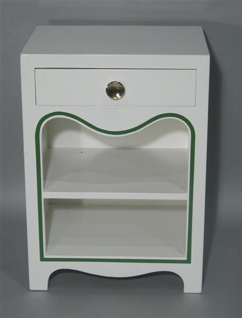 Appraisal: DOROTHY DRAPER GREEN WHITE NIGHT STAND The rectangular top over