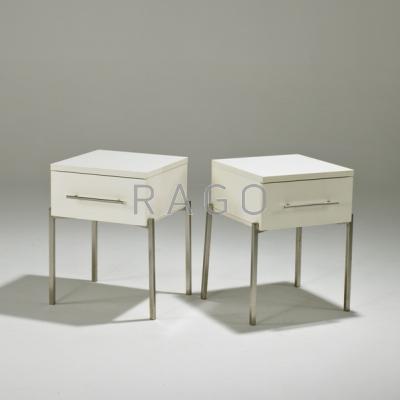 Appraisal: CONTEMPORARY Pair of nightstands ca Lacquered wood and chromed steel