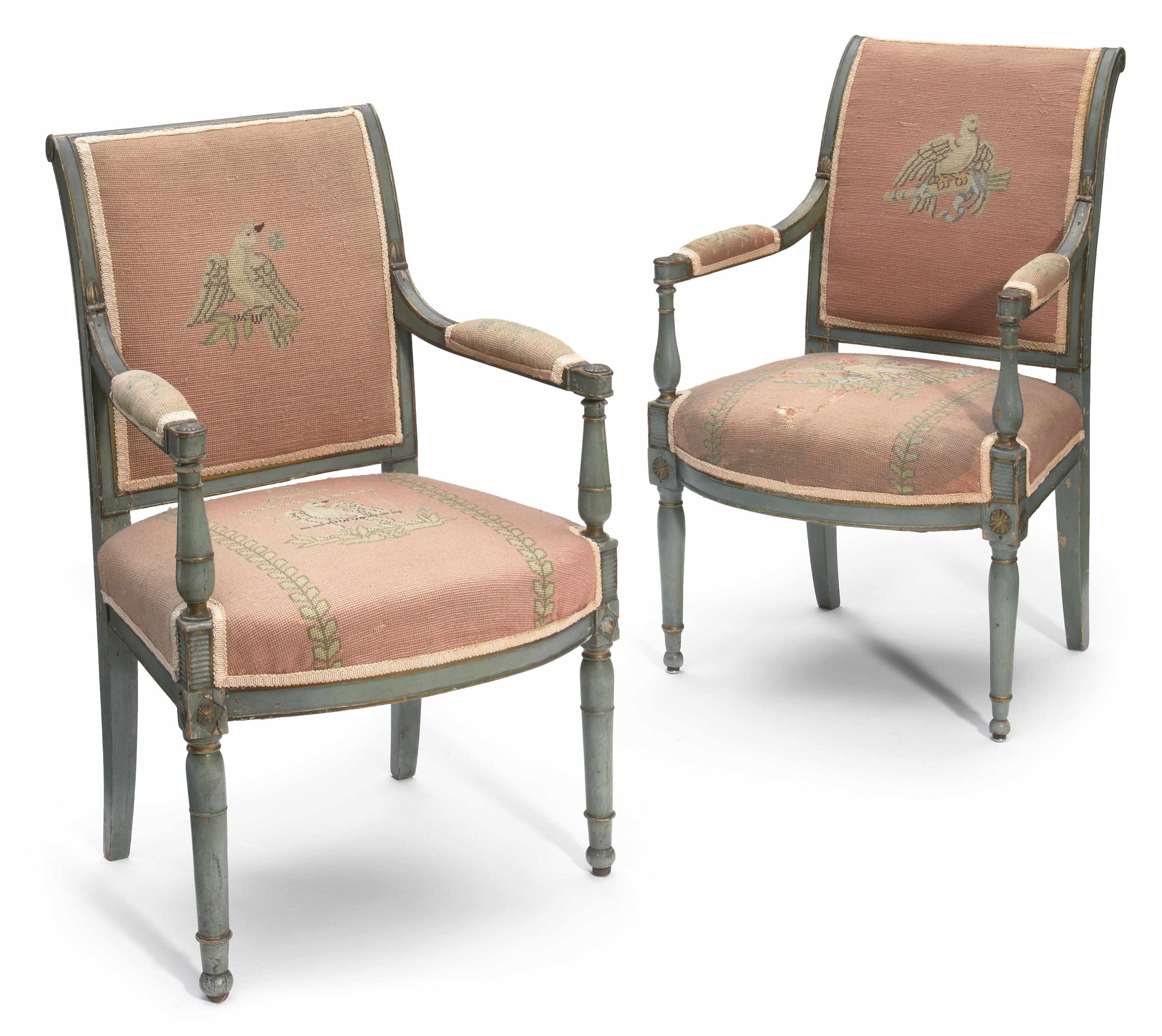 Appraisal: A pair of Louis XVI paint decorated fauteuils fourth quarter