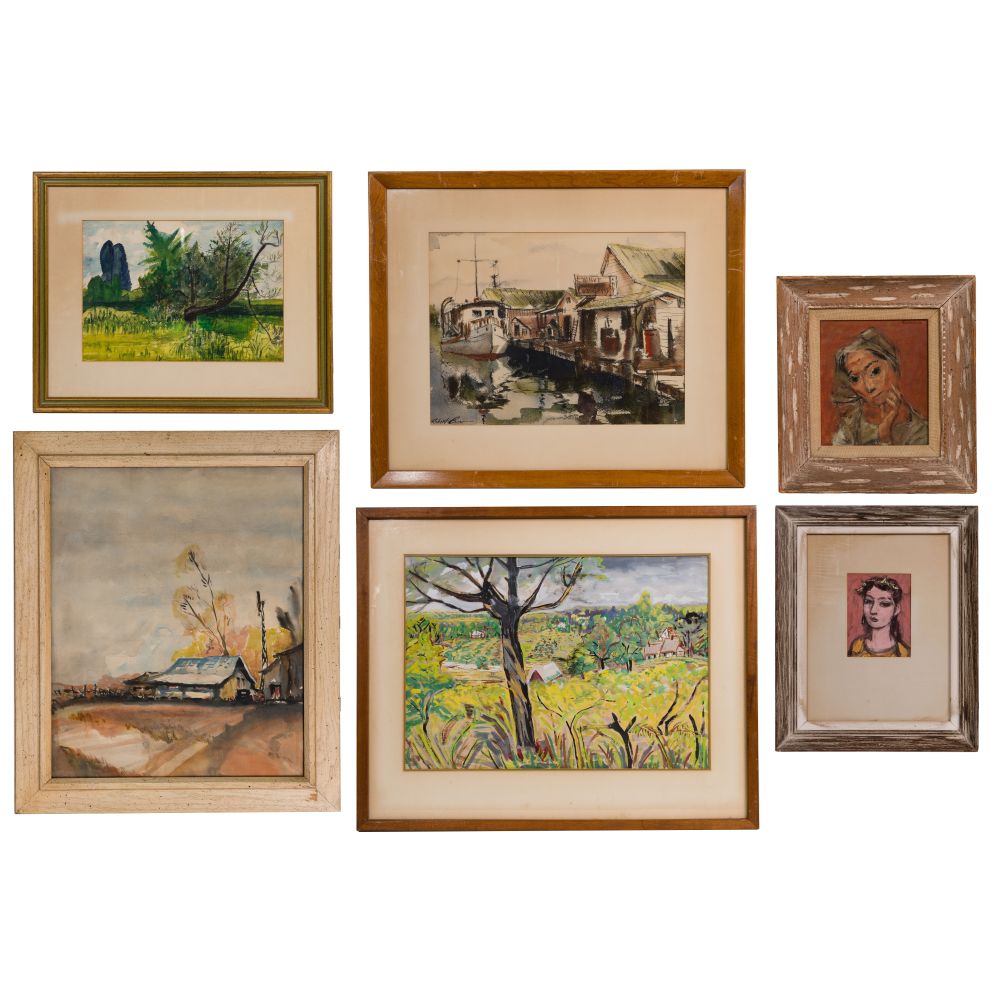 Appraisal: MULTIPLE ARTISTS OIL GOUACHE AND PRINT ARTWORK ASSORTMENT items including