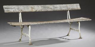 Appraisal: French Pine and Cast Iron Garden Bench early th c