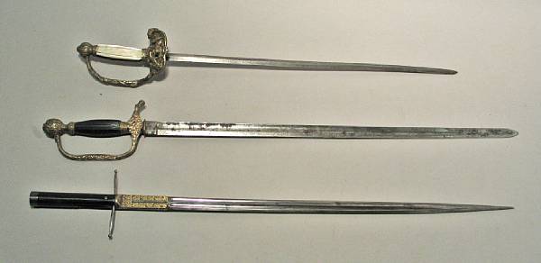 Appraisal: A lot of three small swords th century Comprising Small