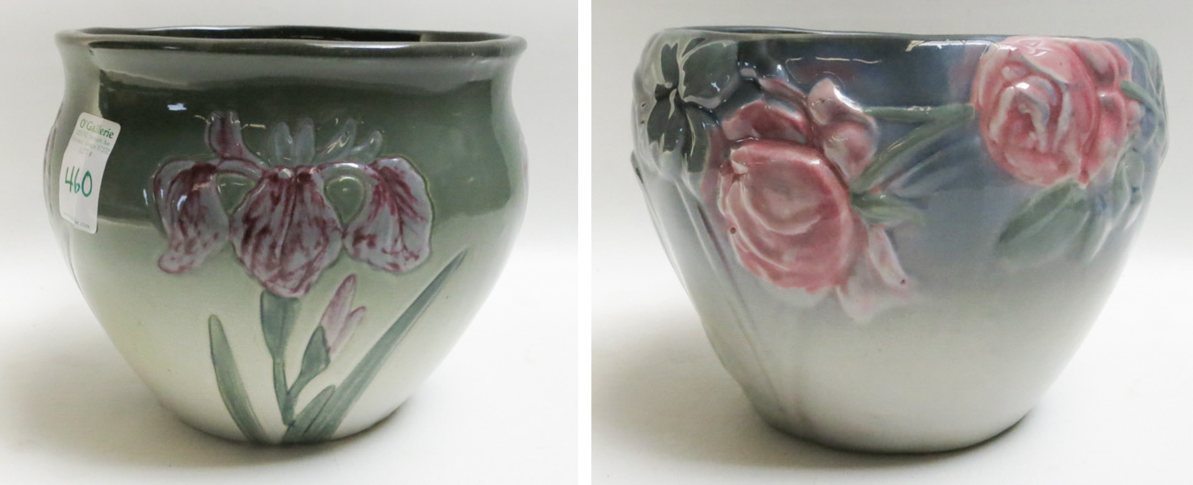 Appraisal: TWO WELLER ART POTTERY JARDINIERES both with hand painted floral