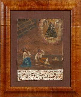 Appraisal: Mexican Retablo oil on tin giving thanks t Mexican Retablo