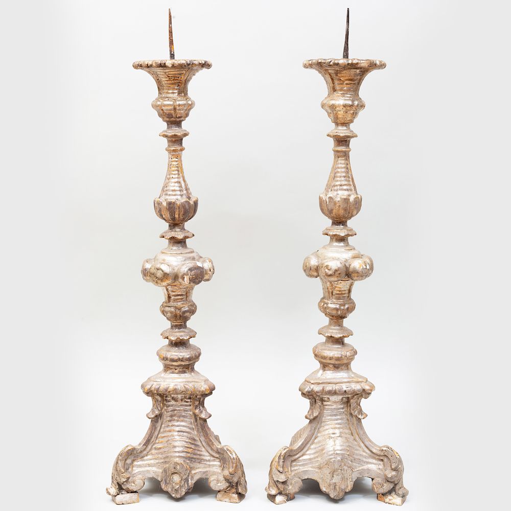 Appraisal: Pair of Italian Silver-Gilt Pricket Sticks x x in Condition