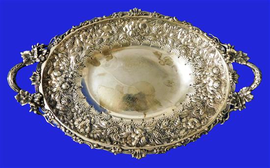 Appraisal: STERLING Tiffany Co oval platter pair of handles repousse floral