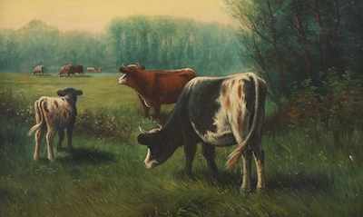 Appraisal: British School th Century Cows in pasture Oil on canvas