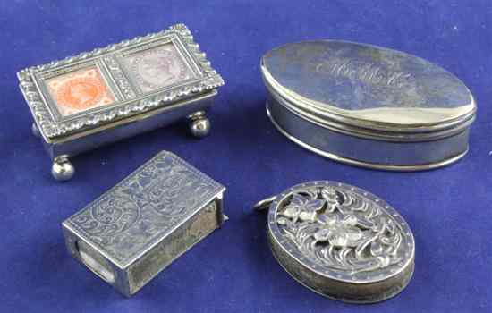 Appraisal: An Edwardian silver demi lune stamp box with twin compartments