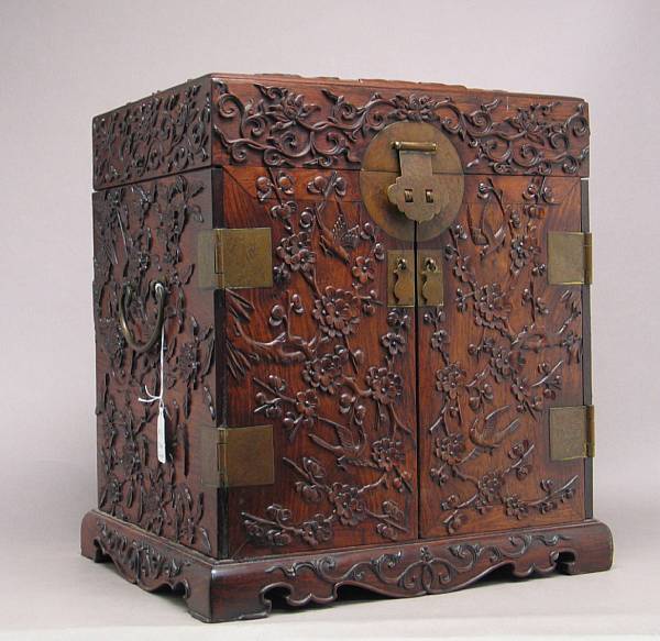 Appraisal: A carved hard wood vanity box Constructed with a top