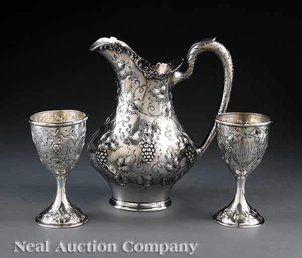 Appraisal: An Antique American Sterling Silver Repouss Pitcher and Pair of