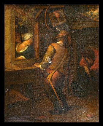 Appraisal: AFTER JAN STEEN TAVERN WINDOW Oil on canvas relined x