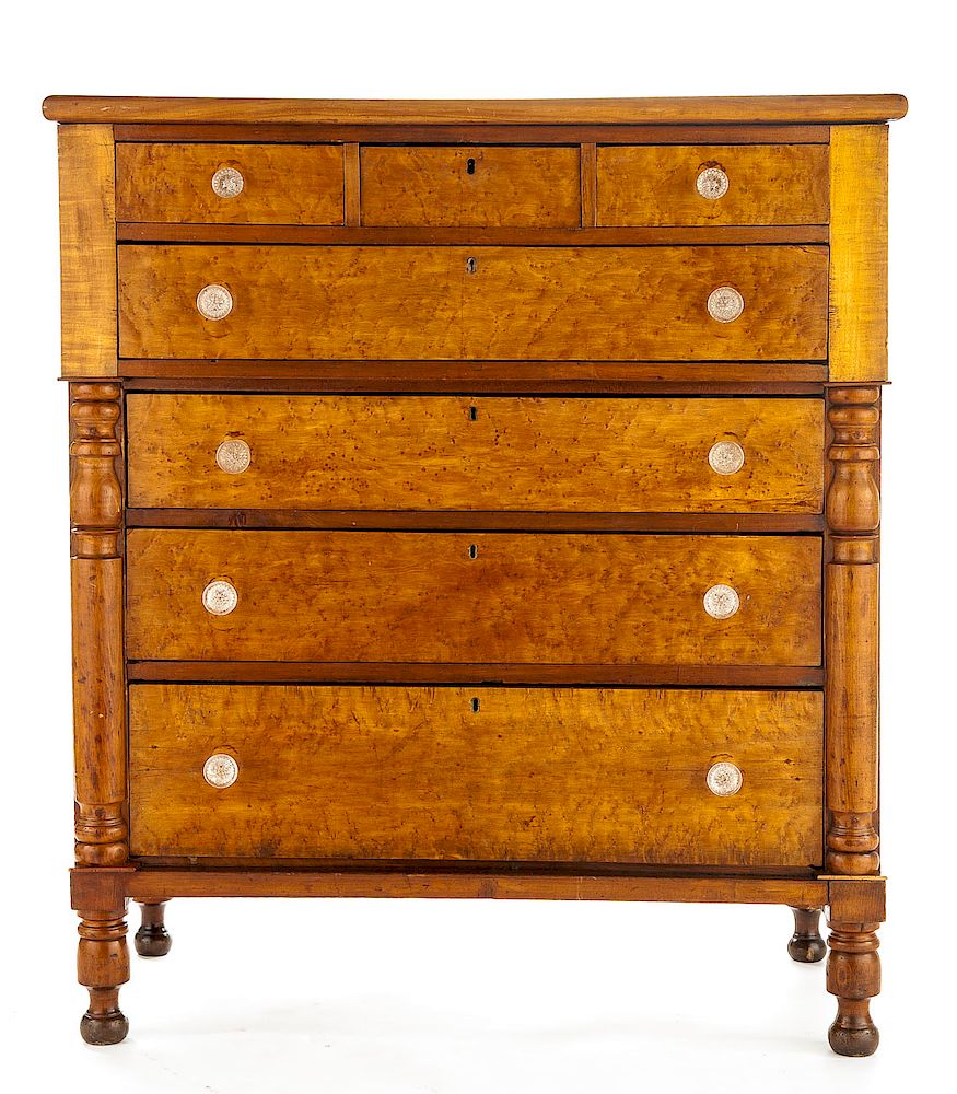 Appraisal: Birds-Eye maple American Empire Chest of Drawers DESCRIPTION American Empire