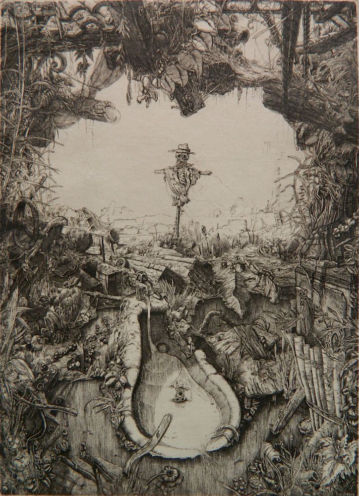 Appraisal: Philippe Mohlitz etching Philippe Mohlitz French - - ''L'Epouvantail''- etching