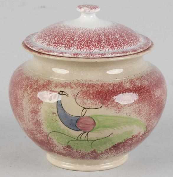 Appraisal: Spatterware Sugar Bowl Description Circa Married piece Red with blue