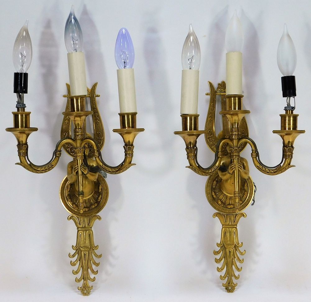 Appraisal: PR French Empire Period Gilt Bronze Putti Sconces France th