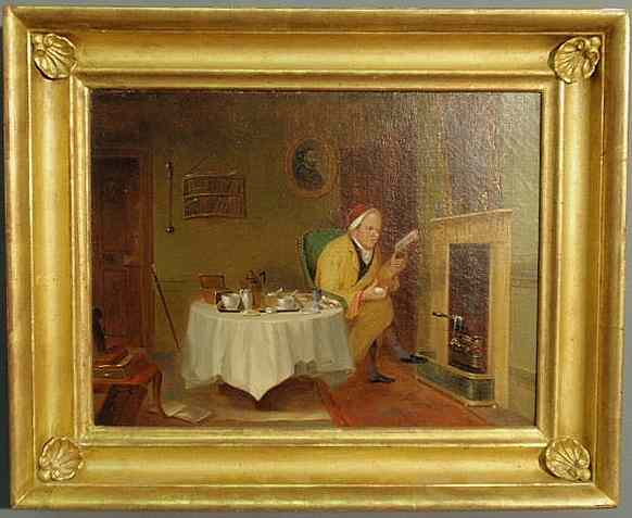 Appraisal: American oil on canvas interior genre scene th c titled